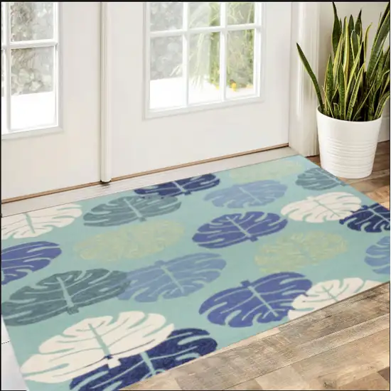 Turquoise Palm Leaves Uv Treated Area Rug Photo 1