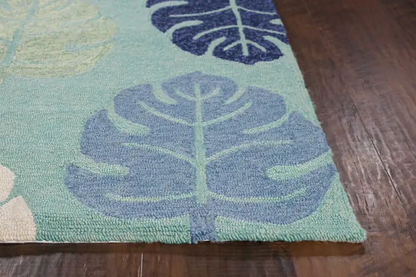 Turquoise Palm Leaves UV Treated Area Rug Photo 5