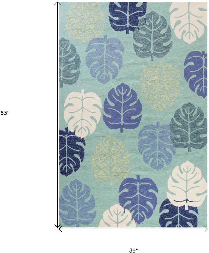 Turquoise Palm Leaves Uv Treated Area Rug Photo 3