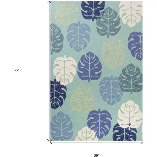 Turquoise Palm Leaves Uv Treated Area Rug Photo 3