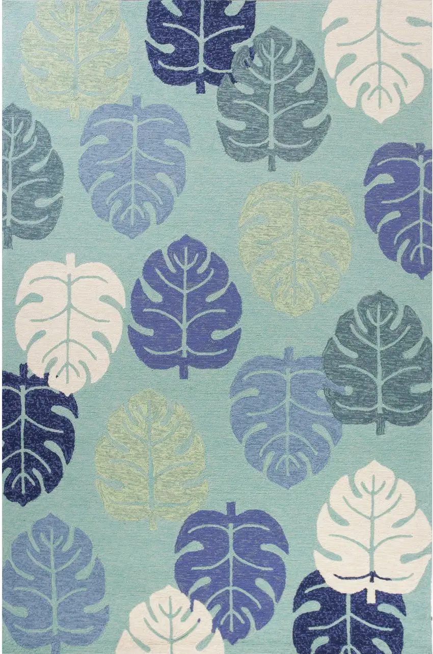 Turquoise Palm Leaves Uv Treated Area Rug Photo 2