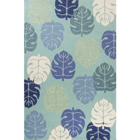 Turquoise Palm Leaves Uv Treated Area Rug Photo 2