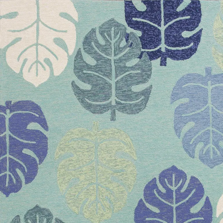 Turquoise Palm Leaves UV Treated Area Rug Photo 3