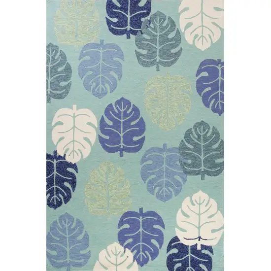 Turquoise Palm Leaves Uv Treated Area Rug Photo 6