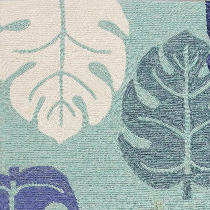 Turquoise Palm Leaves UV Treated Area Rug Photo 2