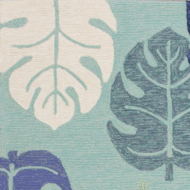 Turquoise Palm Leaves UV Treated Area Rug Photo 2