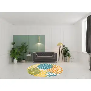 Photo of Turquoise Round Floral Non Skid Indoor Outdoor Area Rug