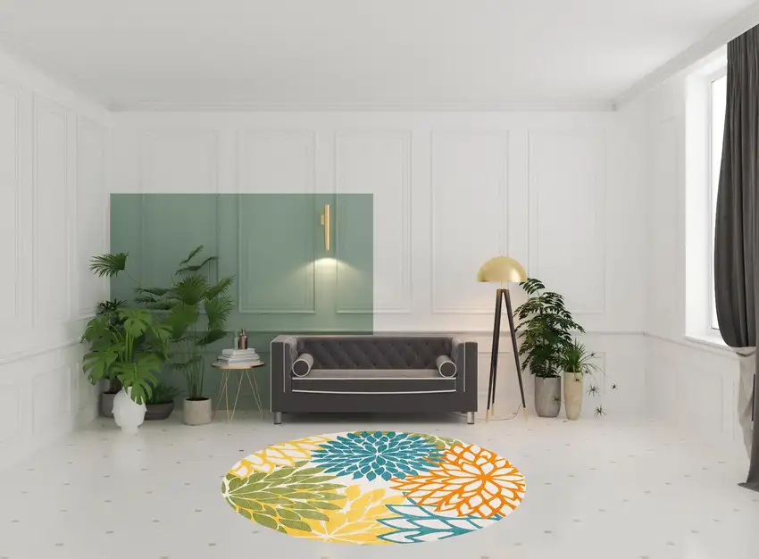 Turquoise Round Floral Non Skid Indoor Outdoor Area Rug Photo 2