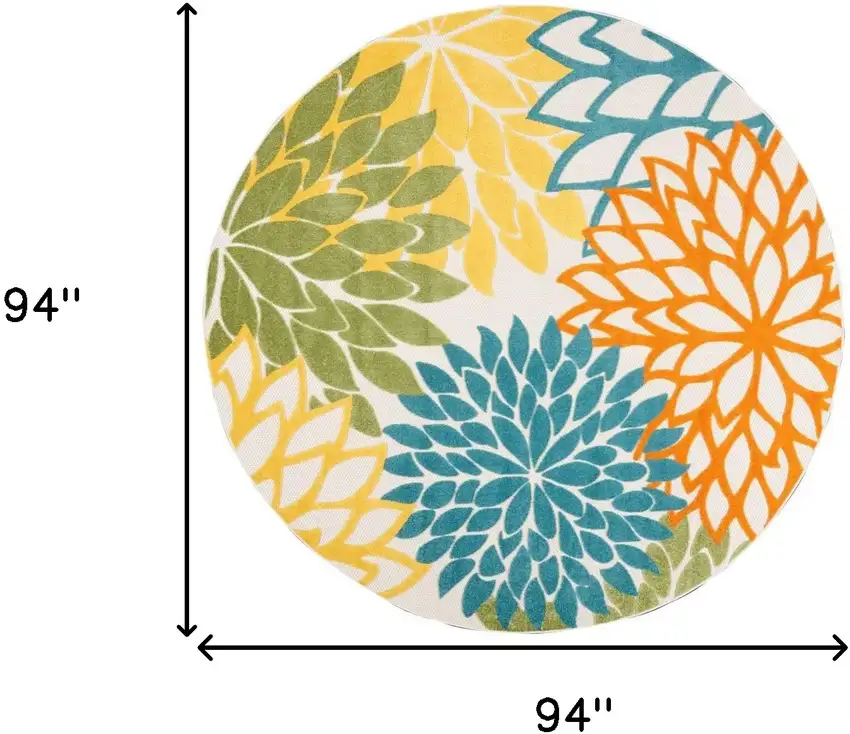 Turquoise Round Floral Non Skid Indoor Outdoor Area Rug Photo 5