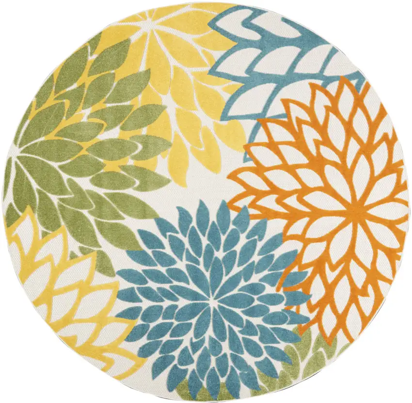 Turquoise Round Floral Non Skid Indoor Outdoor Area Rug Photo 2