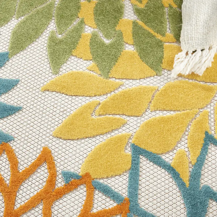 Blue And Yellow Round Indoor Outdoor Area Rug Photo 9