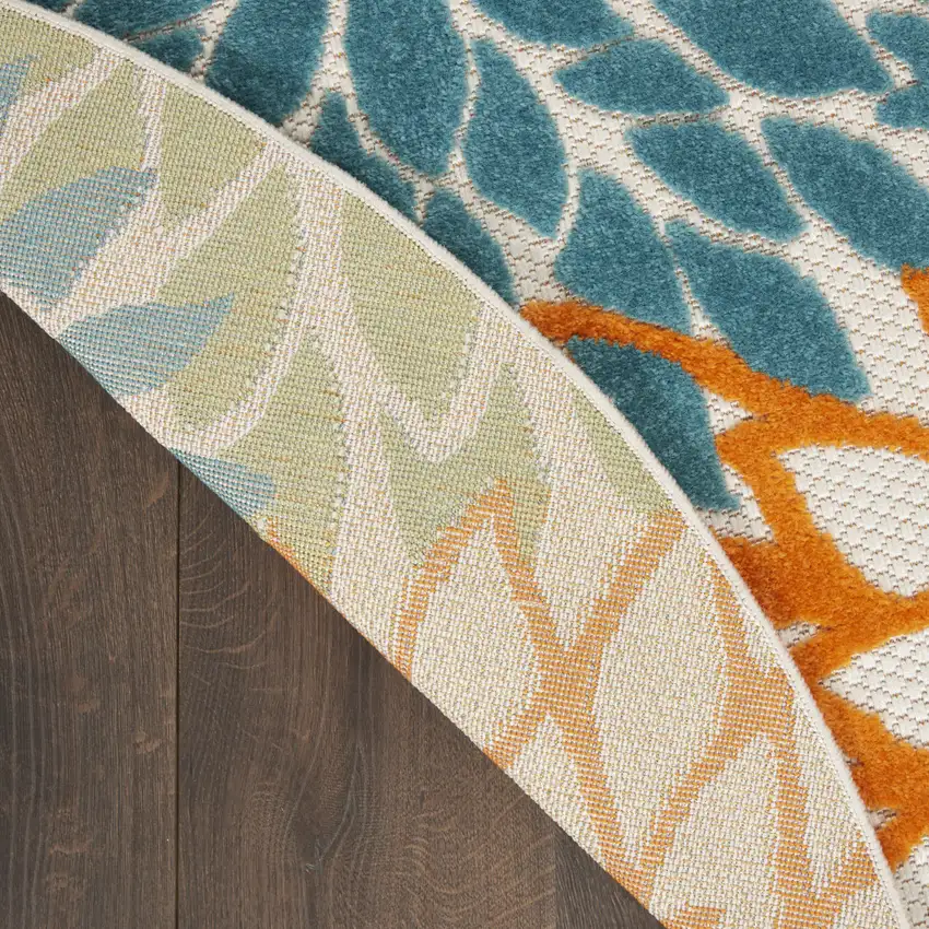 Blue And Yellow Round Indoor Outdoor Area Rug Photo 7