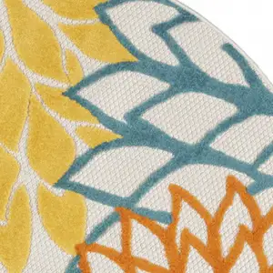 Photo of Turquoise Round Floral Non Skid Indoor Outdoor Area Rug