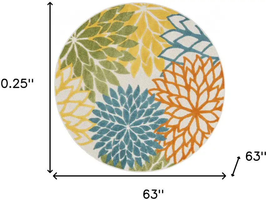 Turquoise Round Floral Non Skid Indoor Outdoor Area Rug Photo 5