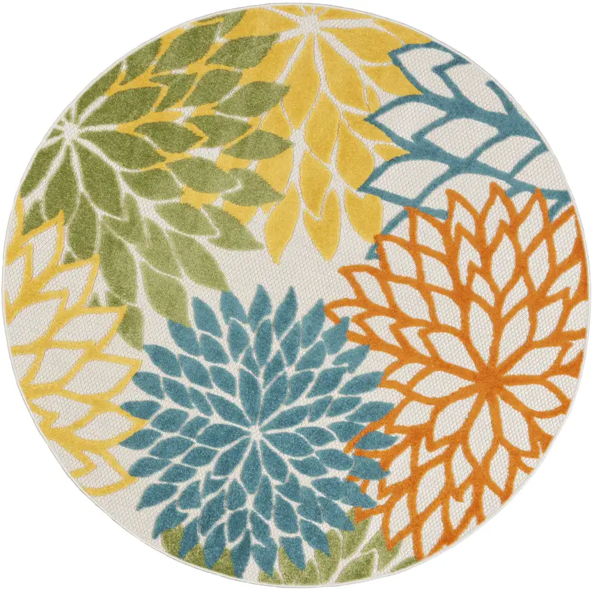 Blue And Yellow Round Indoor Outdoor Area Rug Photo 1