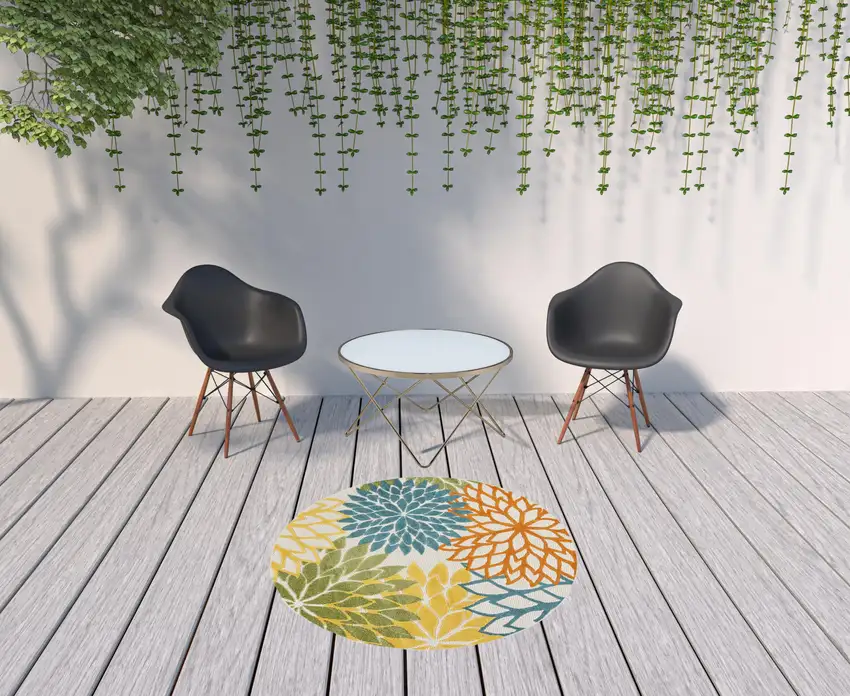Turquoise Round Floral Non Skid Indoor Outdoor Area Rug Photo 2