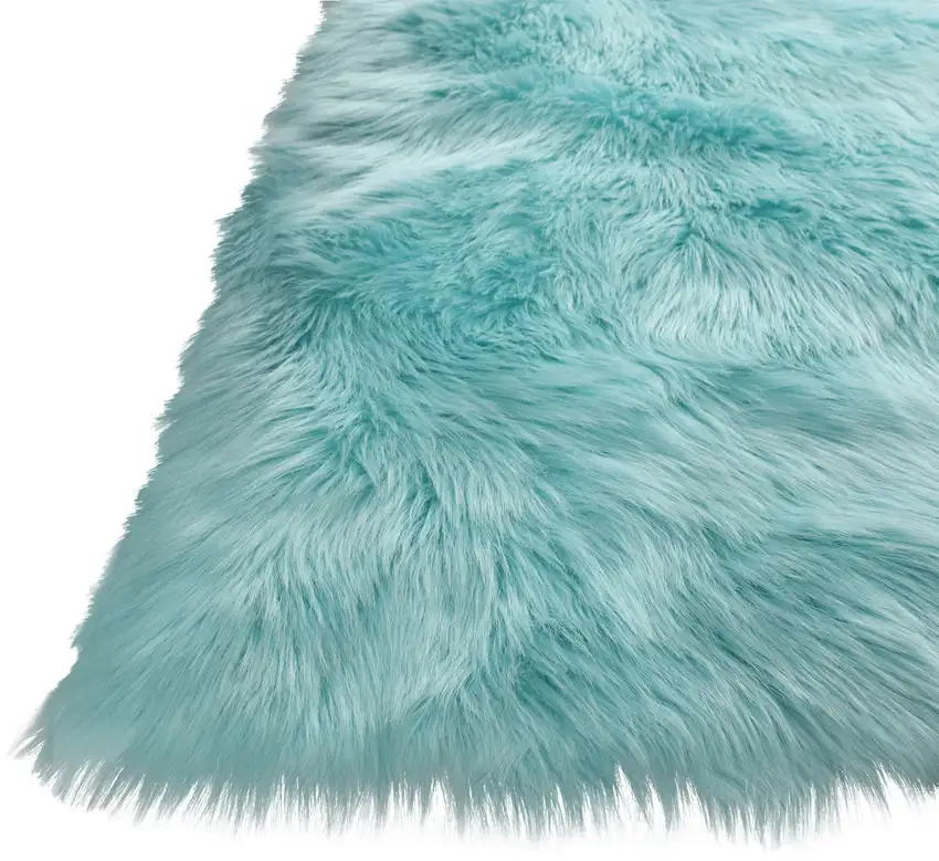 Turquoise Sheepskin Washable Area Rug With Fringe Photo 3