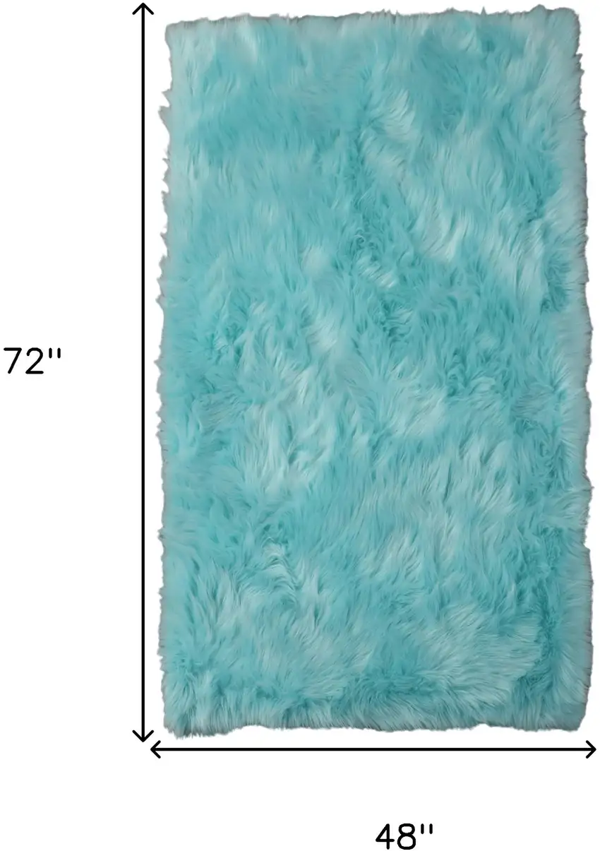 Turquoise Faux Sheepskin Shag Washable Area Rug Photo 7