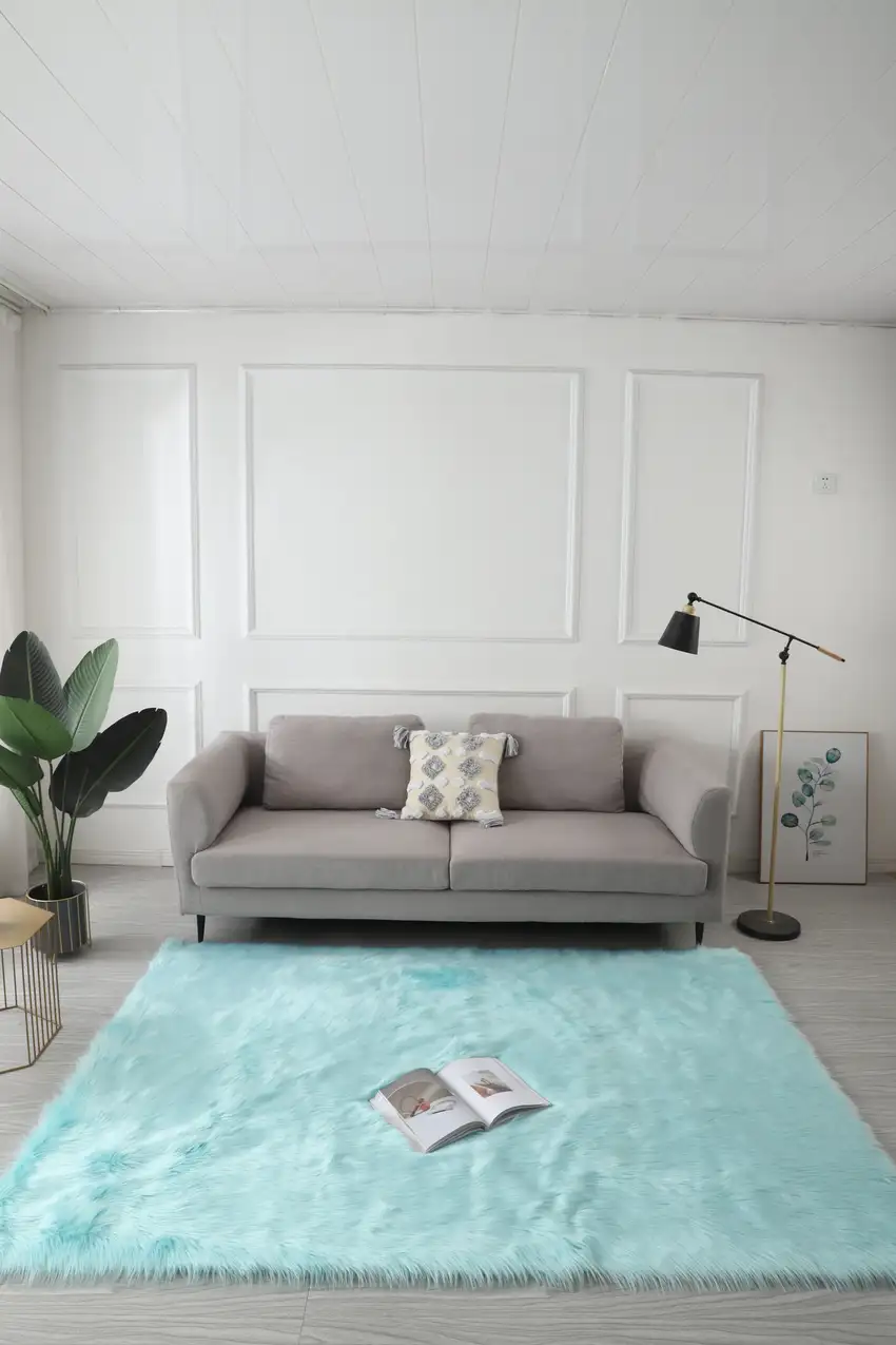 Turquoise Sheepskin Washable Area Rug With Fringe Photo 6