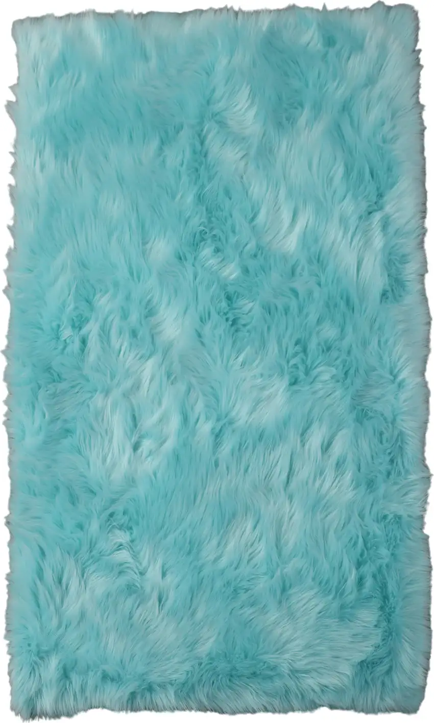 Turquoise Faux Sheepskin Shag Washable Area Rug Photo 1