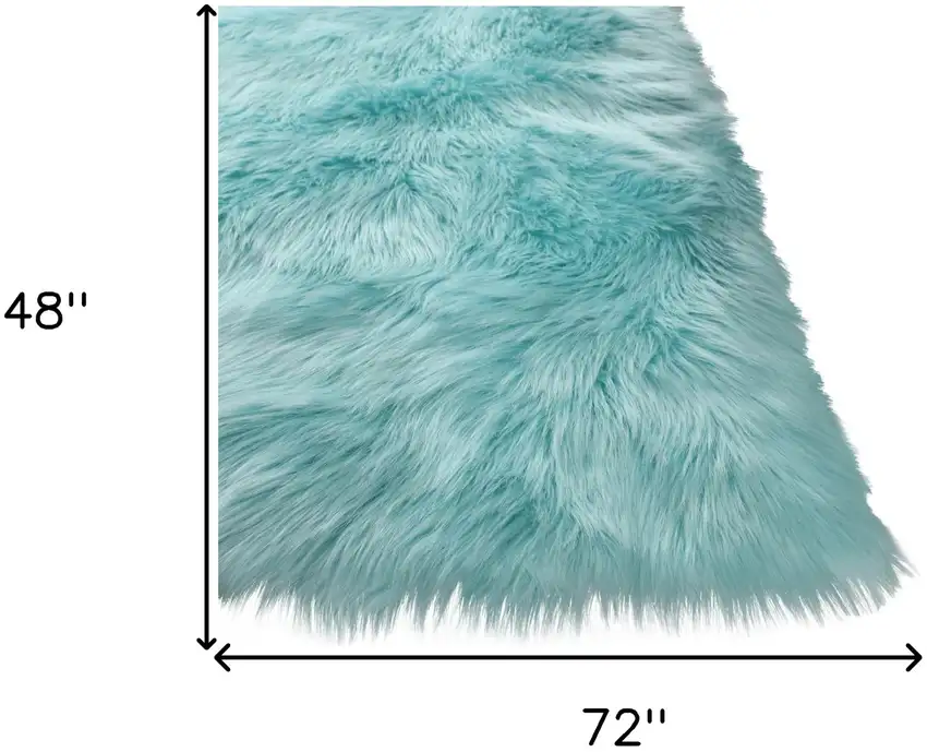 Turquoise Sheepskin Washable Area Rug With Fringe Photo 8