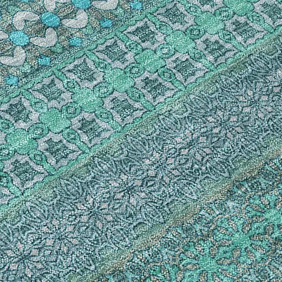 Turquoise Striped Washable Non Skid Indoor Outdoor Area Rug Photo 6