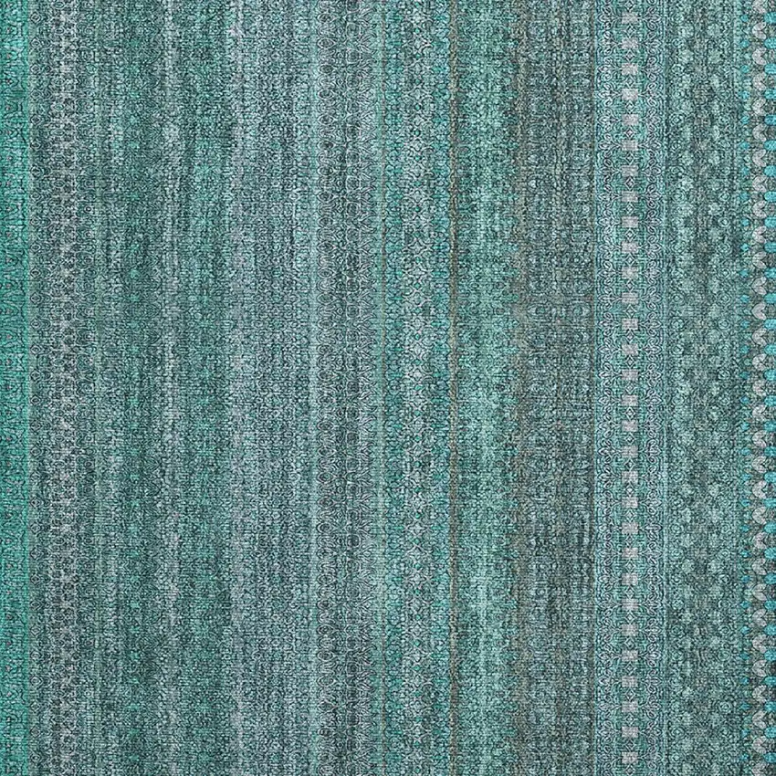 Turquoise Striped Washable Non Skid Indoor Outdoor Area Rug Photo 7