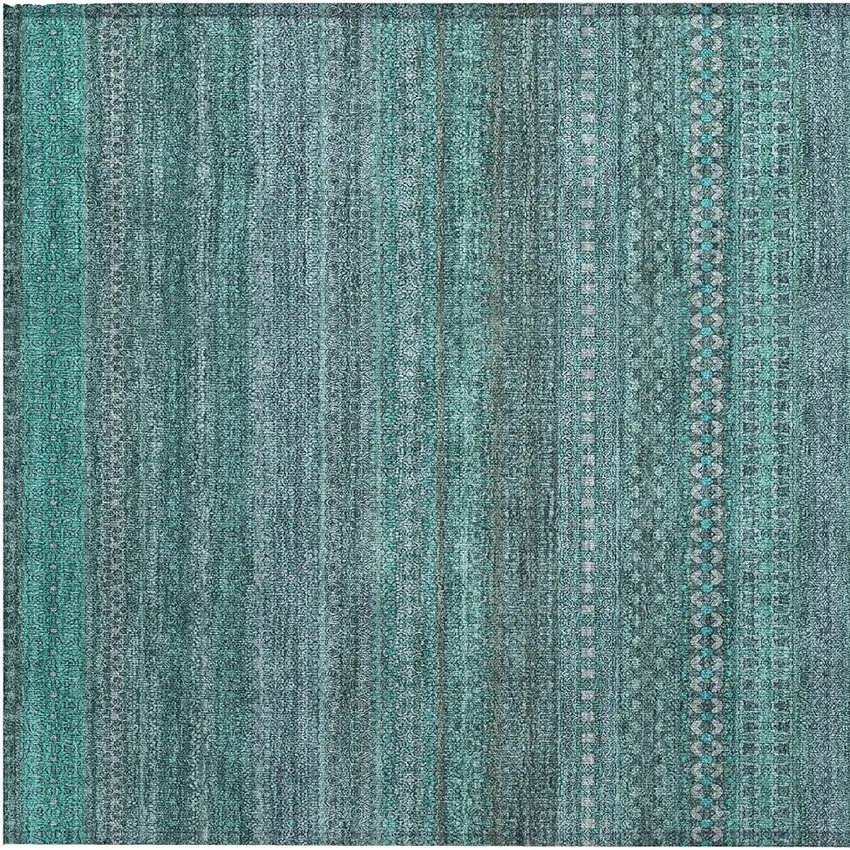 Turquoise Striped Washable Non Skid Indoor Outdoor Area Rug Photo 8