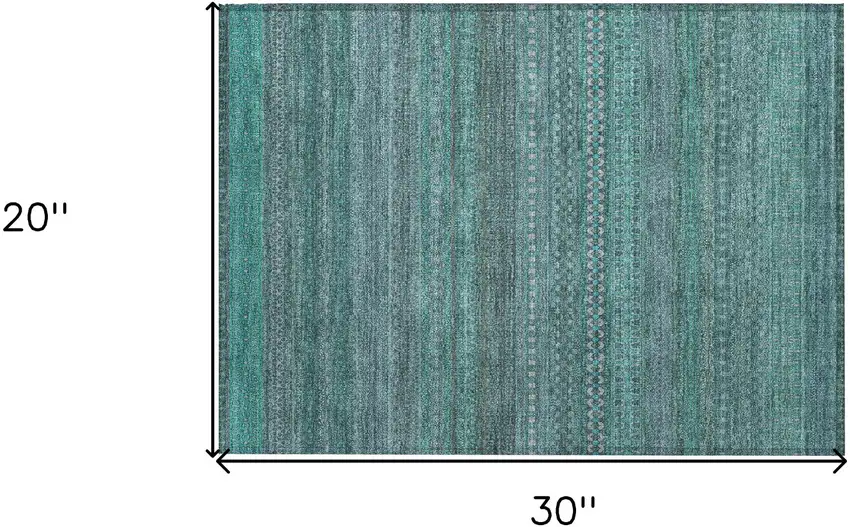 Turquoise Striped Washable Non Skid Indoor Outdoor Area Rug Photo 3