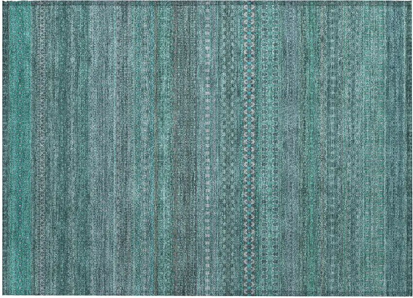 Turquoise Striped Washable Non Skid Indoor Outdoor Area Rug Photo 2