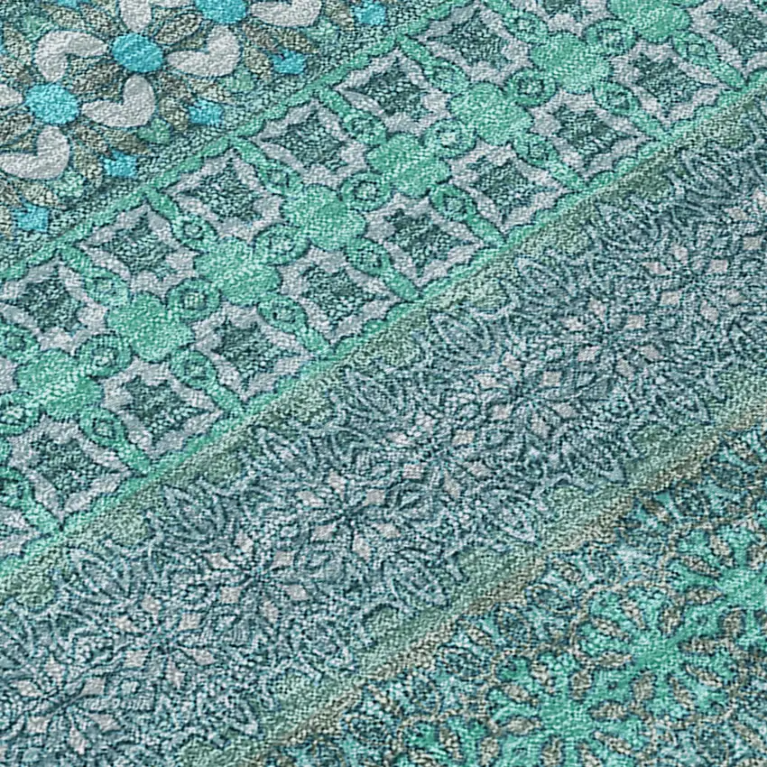 Turquoise Striped Washable Non Skid Indoor Outdoor Area Rug Photo 8