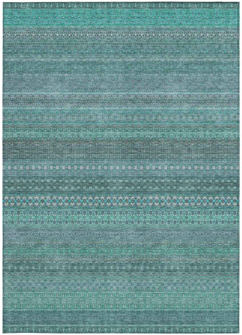 Turquoise Striped Washable Non Skid Indoor Outdoor Area Rug Photo 5