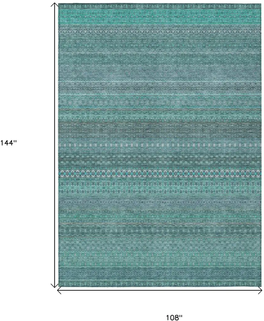 Turquoise Striped Washable Non Skid Indoor Outdoor Area Rug Photo 3