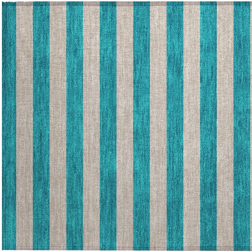 Turquoise Striped Washable Non Skid Indoor Outdoor Area Rug Photo 7