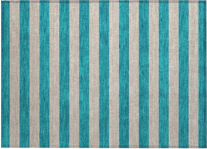 Turquoise Striped Washable Non Skid Indoor Outdoor Area Rug Photo 2