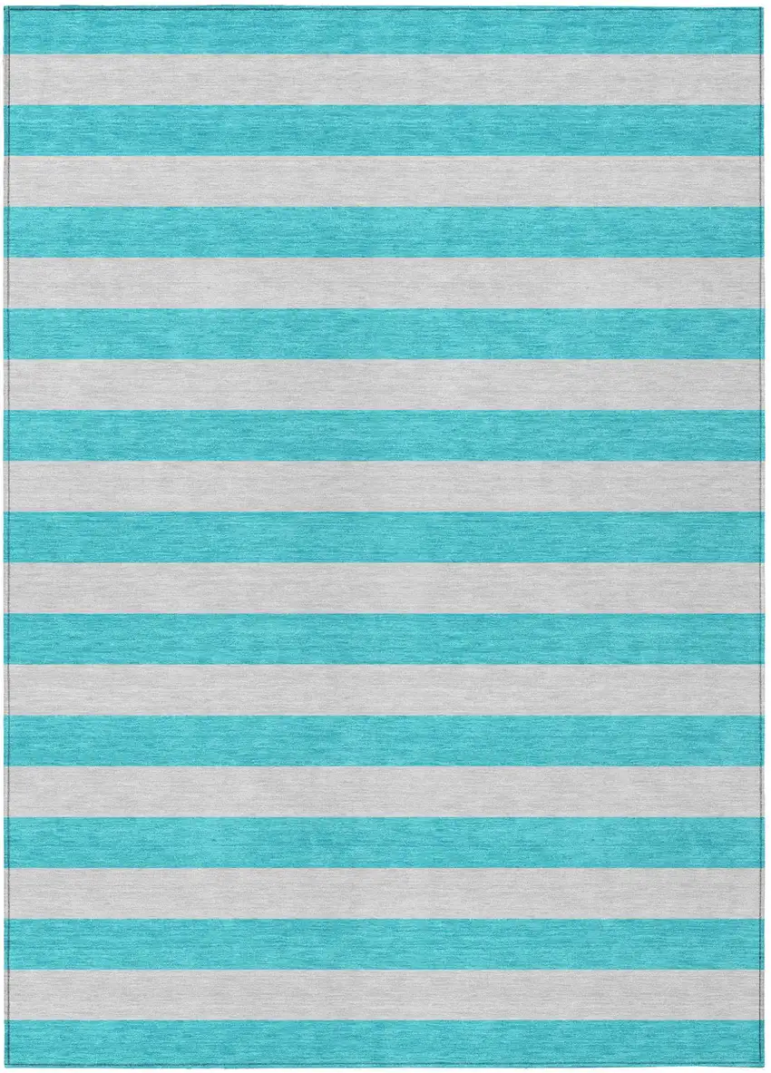 Turquoise Striped Washable Non Skid Indoor Outdoor Area Rug Photo 2