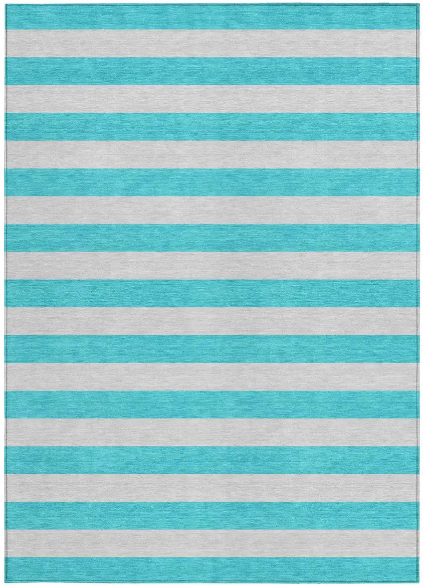 Turquoise Striped Washable Non Skid Indoor Outdoor Area Rug Photo 4