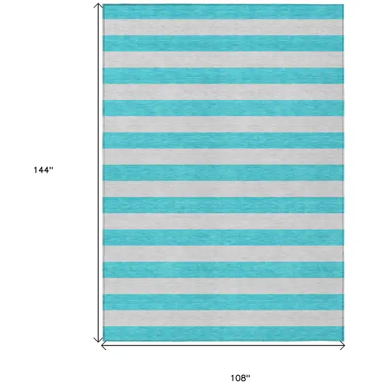 Turquoise Striped Washable Non Skid Indoor Outdoor Area Rug Photo 3