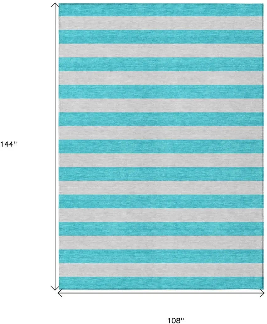 Turquoise Striped Washable Non Skid Indoor Outdoor Area Rug Photo 3