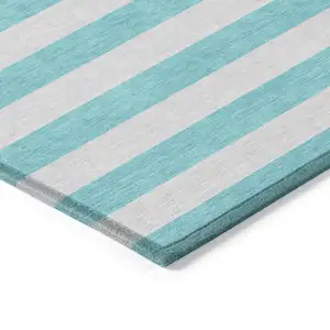 Photo of Turquoise Striped Washable Non Skid Indoor Outdoor Area Rug