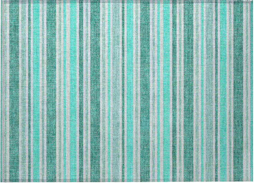 Turquoise Striped Washable Indoor Outdoor Area Rug Photo 5