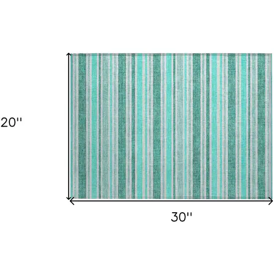 Turquoise Striped Washable Non Skid Indoor Outdoor Area Rug Photo 3