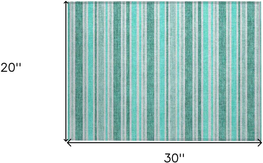 Turquoise Striped Washable Non Skid Indoor Outdoor Area Rug Photo 3