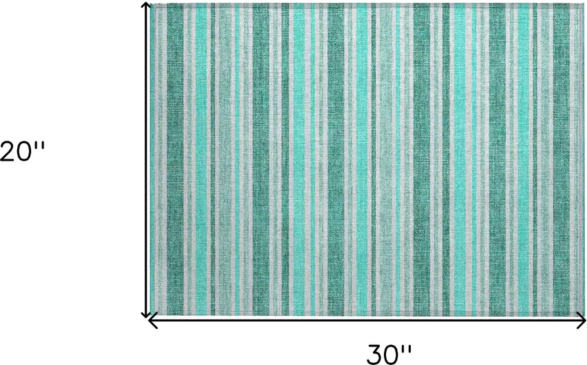 Turquoise Striped Washable Non Skid Indoor Outdoor Area Rug Photo 3