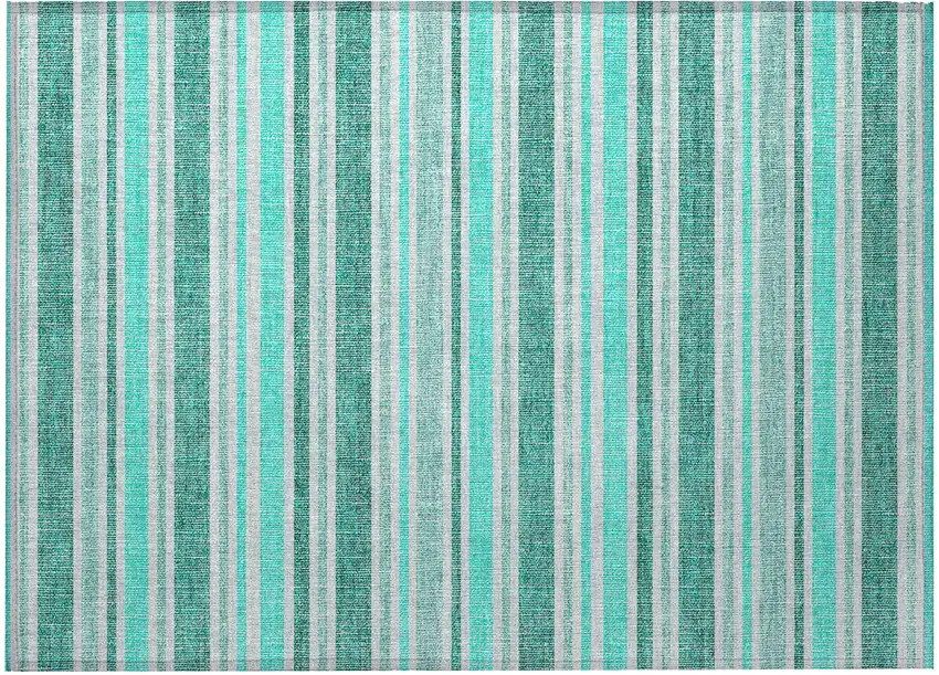 Turquoise Striped Washable Indoor Outdoor Area Rug Photo 4