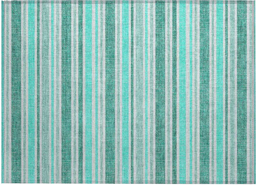 Turquoise Striped Washable Indoor Outdoor Area Rug Photo 2