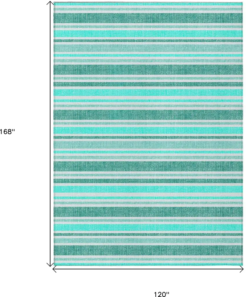 Turquoise Striped Washable Non Skid Indoor Outdoor Area Rug Photo 9