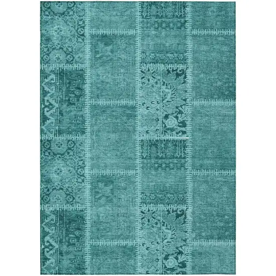 Turquoise Teal Blue And Aqua Patchwork Washable Indoor Outdoor Area Rug Photo 2