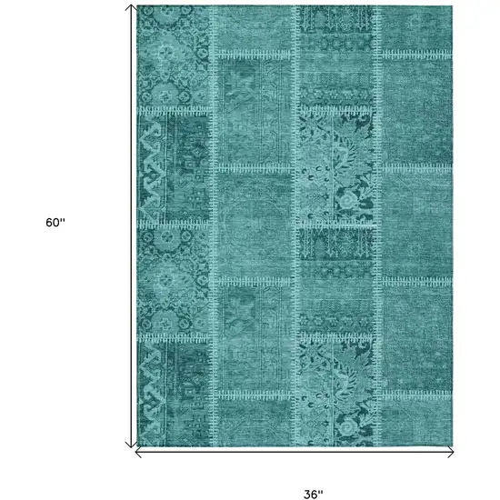 Turquoise Teal Blue And Aqua Patchwork Washable Indoor Outdoor Area Rug Photo 3