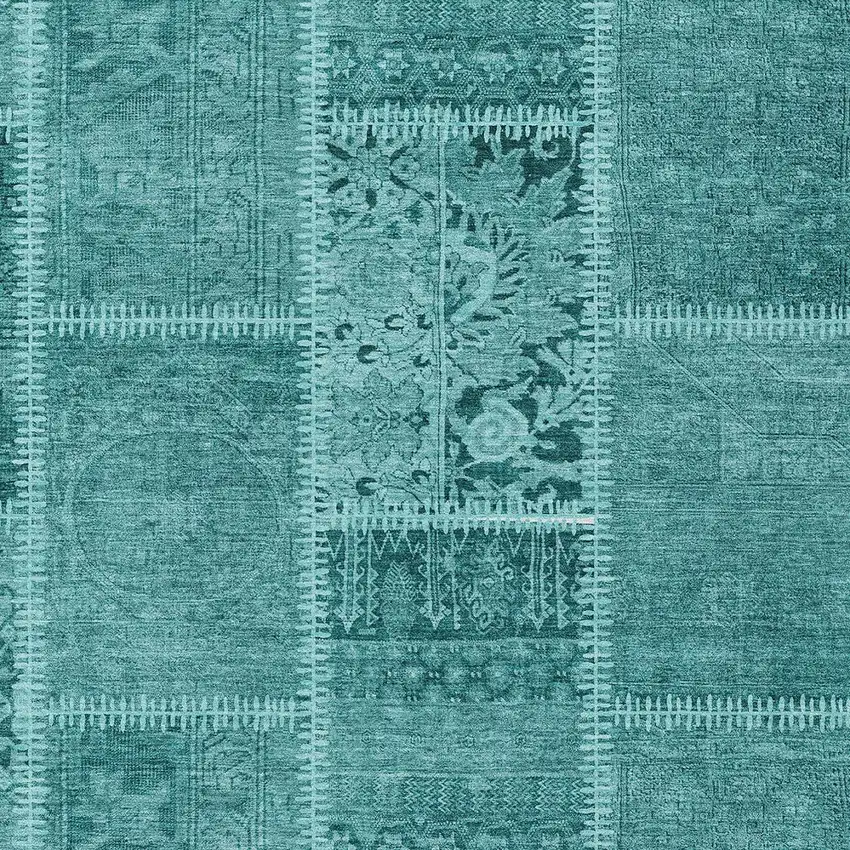 Turquoise Teal Blue And Aqua Patchwork Washable Indoor Outdoor Area Rug Photo 4